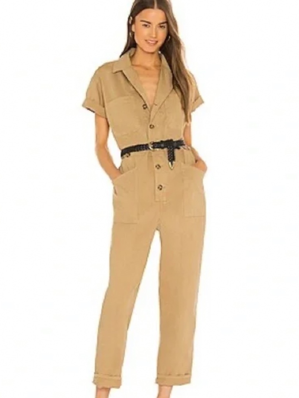 pistola Tan Short-Sleeve Utility Jumpsuit